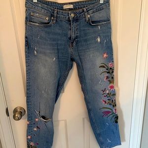 Zara Floral Crop Jeans Size 8